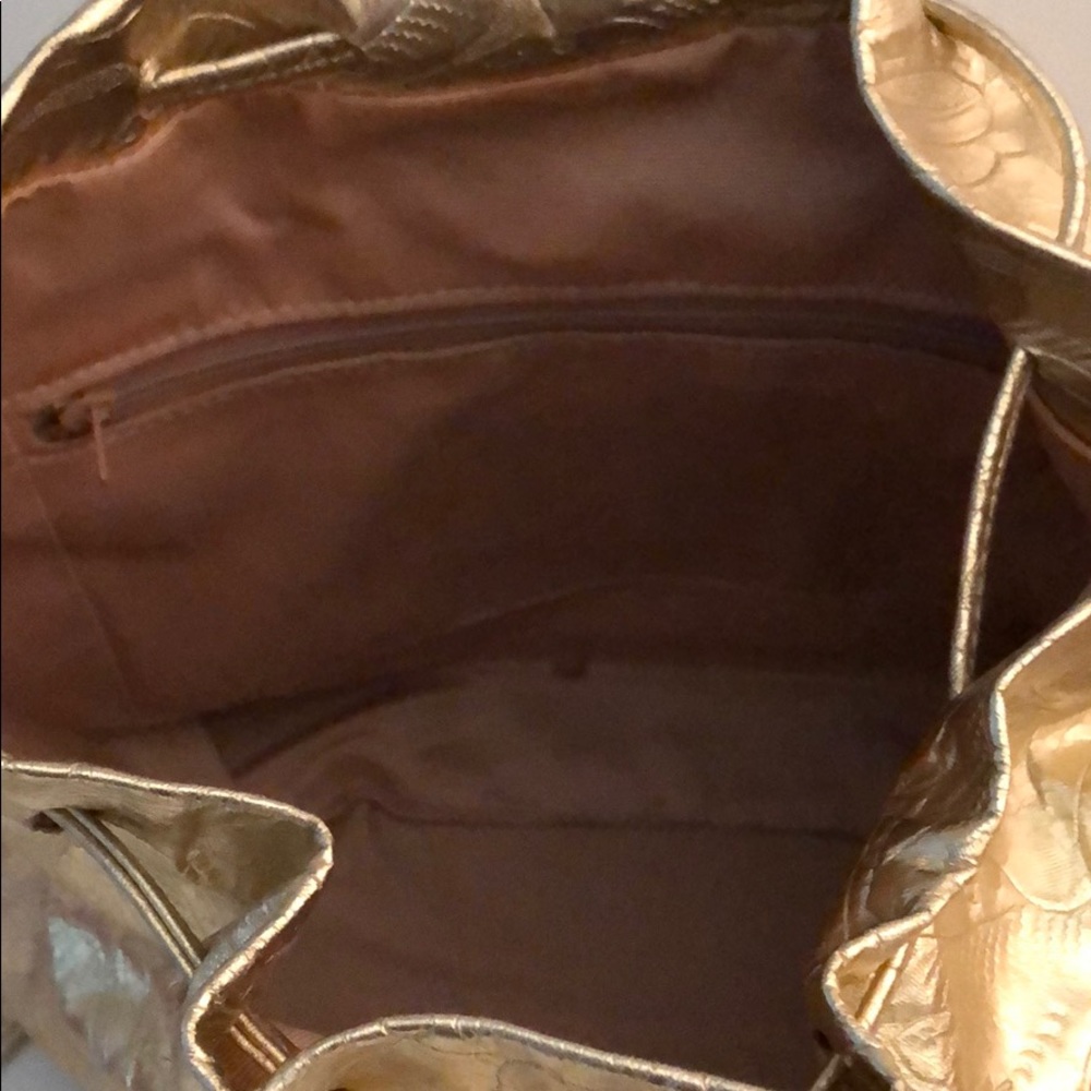 NWOT GOLD METALLIC LEATHER EMBOSSED DRAWSTRING BAG - Picture 6 of 6
